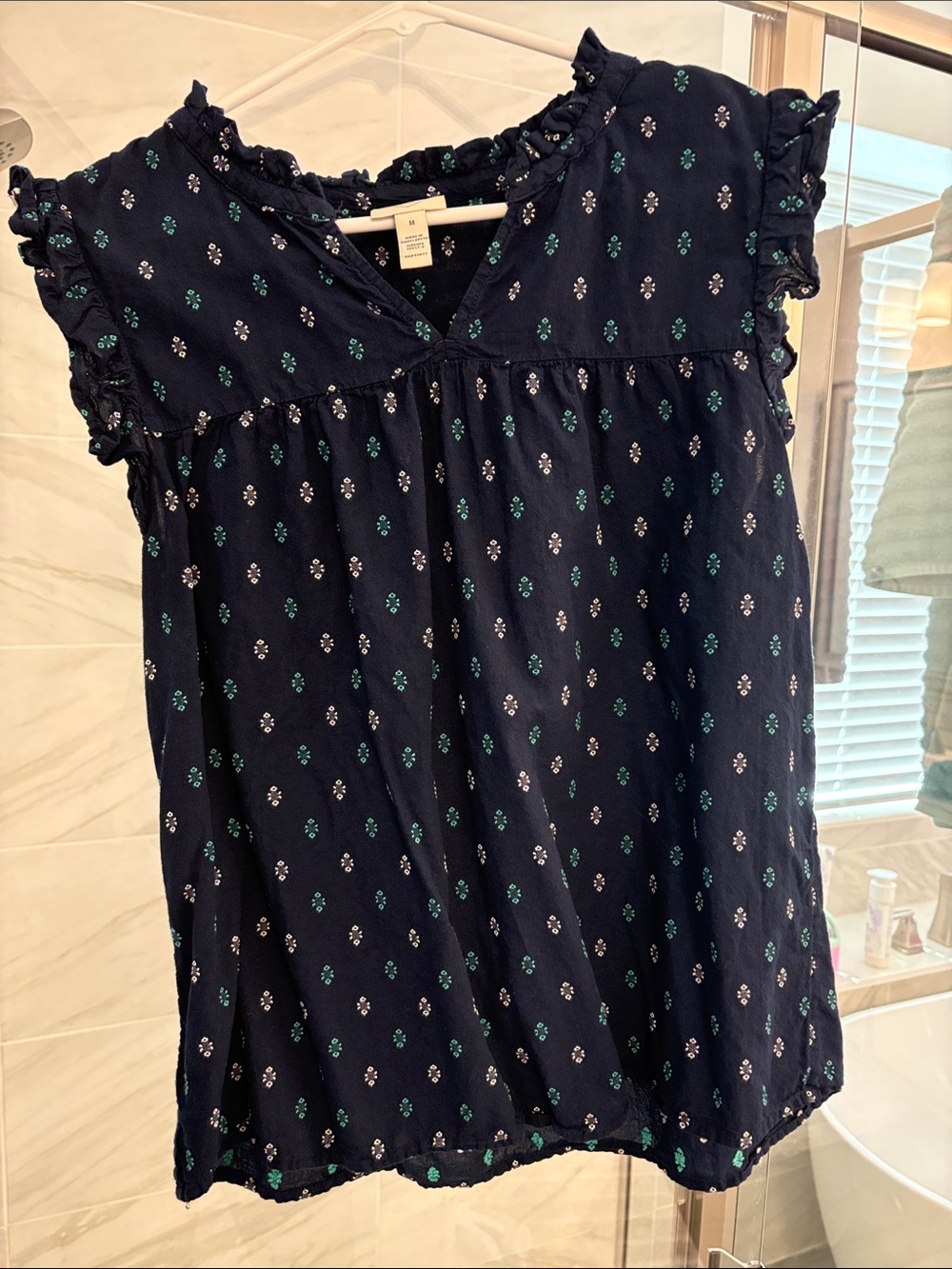 St Johns Bay Women's Navy Floral Cap-Sleeve Blouse